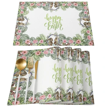 1Pcs ארנב פסחא טרופי שותלים פרחים שולחן אוכל מחצלות אביזרים למטבח עמיד בפני חום מפית תחתיות בעיצוב המטבח