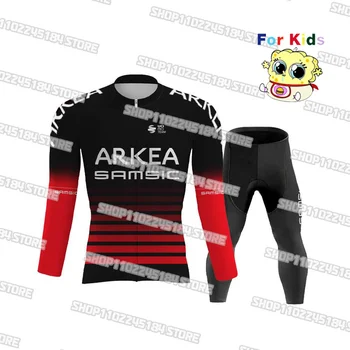 2023 Arkea Samic שחור פס אדום הילדים ילד שחור רכיבה על אופניים ג ' רזי קבע מרוץ רכיבה על אופניים בגדים שרוול ארוך יוקרתי Ciclismo אופניים חליפה