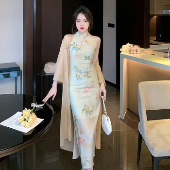 2023 קיץ החדש בסגנון סיני הקולר שיפור Cheongsam רטרו הלאומי סגנון עיצוב המותניים הרזיה שמלה לנשים