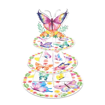 3 שכבות אביב פרפר פרח עוגת דוכן תצוגה קישוט הקאפקייקס מתלה מחזיק מקלחת תינוק יום הולדת מסיבת חתונה עוגת מגש