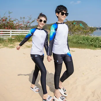 3pcs בנים/בנות פריחה שומר שרוול ארוך תסגור לשחות החולצה&מכנסיים UV הגנה מפני השמש לילדים נוער בגדי ים לשחות צמרות שבחרת