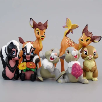 7PCS הקריקטורה במבי צבי צעצועים PVC דמויות פעולה פסלון ארנב סנאי מודל אנימה בובות מתנות חג המולד לילדים