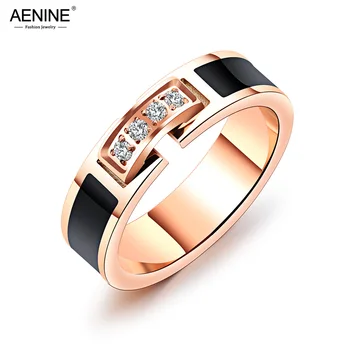 AENINE אופנתי נירוסטה טבעת רוז זהב צבע הטבעת לנשים AAA+ זרקונים נקבה אירוסין תכשיטים AR19103