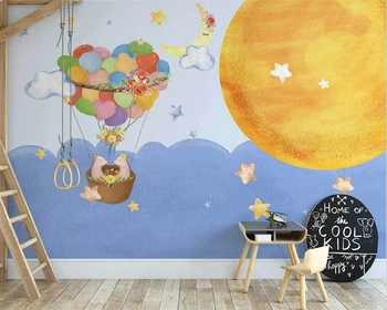 beibehang papier peint מותאם אישית מודרני נורדי מצוירים ביד בלון אוויר חם בחלל חדר ילדים רקע טפט 3d