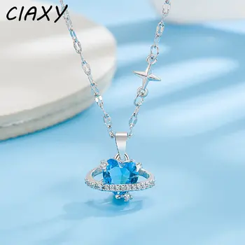 CIAXY צבע כסף אופנה של נשים כחול שרשרת אהבת לכת ייחודי לב תליון קריסטל כמה אירוסין תכשיטים