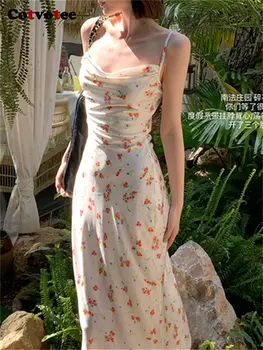 Cotvotee פרחוני שמלת נשים 2023 חדש אופנה מזדמן ספגטי רצועת סלים שמלת הקיץ שיק אלגנטי סאטן שמלה סקסית חשופת גב.