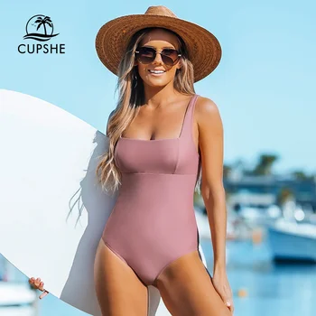 CUPSHE צוואר מרובע אחד-חתיכת בגד ים לנשים מוצק סקסי רצועות רחבות Monokini בגדי ים 2023 בגדי ים Beachwear