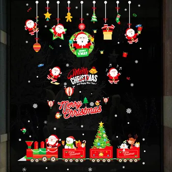 DIY חג שמח מדבקות קיר זכוכית החלון פסטיבל מדבקות סנטה עץ ציורי קיר השנה החדשה קישוטי חג המולד עבור עיצוב הבית