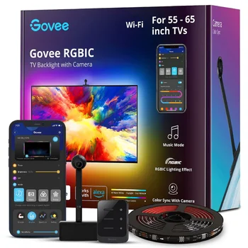 Govee המצלמה החדשה רצועת אורות תאורה אחורית 55-65 סנטימטר טלוויזיות וידאו קליפ סנכרון טלוויזיה LED אור רצועות