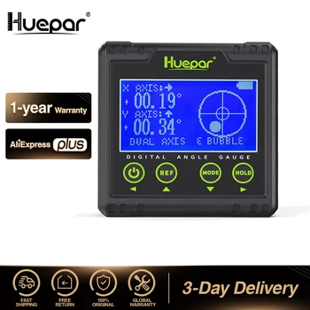 Huepar מד זווית דיגיטלי,אלקטרוני LCD Inclinometer פוע 360° מדידת מד עם בסיס מגנטי נשמעת התראה AG03