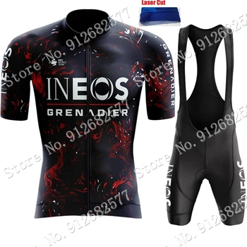 Ineos Grenadier צוות 2022 חיתוך לייזר רכיבה על אופניים ג ' רזי סט בגדי הקיץ של גברים אופני כביש חולצה חליפה קצרים סינר MTB Maillot שקרתה שם