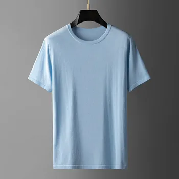 Minglu סאמר סרוג Mens חולצות באיכות גבוהה שרוול קצר מוצק צבע מזדמנים זכר חולצות אופנה Slim Fit אדם חולצות 3XL