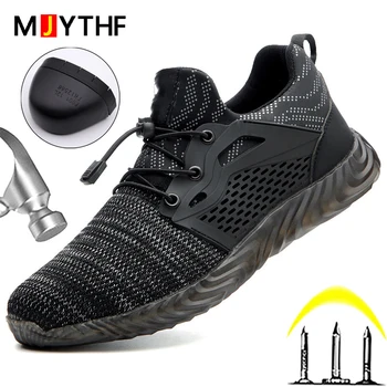 MJYTHF בתוספת גודל 49 50 עבודה נעלי בטיחות עבור גברים, נשים, נעלי עבודה נעלי ספורט ניתן להריסה נעליים אנטי-לרסק אנטי-ניקוב מגפיים