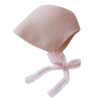 N80C התינוק שמש כובע הגנה מהשמש כובע קיץ על החוף ילדה קטנה כובע קטן-בנות כובע עם רצועה יום הולדת, מתנה לתינוק בנות