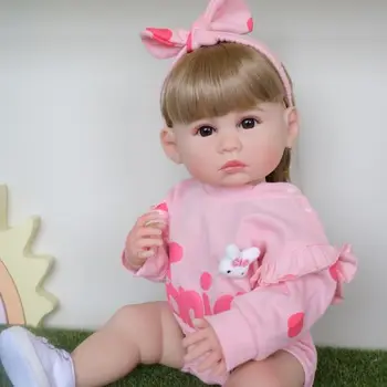 NPK 55CM תינוק אמיתי גוף מלא ונעים מחדש פעוטה בובה נסיכה מדומה, בובה עם שיער בלונדיני מתנות חג המולד לילדים