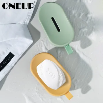 ONEUP Protable ניקוז מחזיק סבון אמבטיה פלסטיק לסבון עם מברשת קיר רכוב תיבת אחסון מגש אביזרי אמבטיה