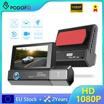 Podofo 3.0 אינץ ' דש מצלמת רכב DVR מצלמה מקליט וידאו אחורית כפול עדשה HD מחזור הקלטת וידאו המראה מקליט