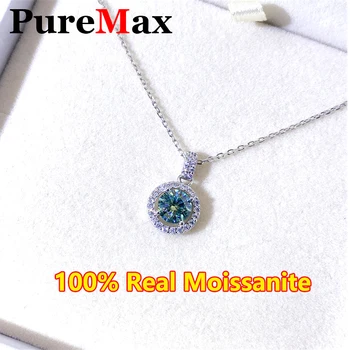 PureMax 1ct D צבע כחול ירוק Moissanite שרשרת תליון לנשים באיכות המקורית 925 כסף סטרלינג יהלום, שרשרת 2023