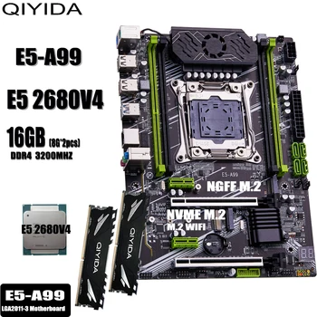 QIYIDA לוח האם X99 להגדיר E5 A99 ערכת xeon LGA2011-3 E5 2680 V4 2*8gb=16GB 3200MHz 4 ערוצים DDR4 SATA 3.0 nvme M. 2 ATX