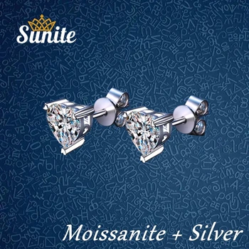 Sunite 2.0 ct Moissanite יהלום בצורת לב עגילים לנשים ציון גבוה החתונה תכשיטי אירוסין 925 כסף סטרלינג