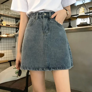 TingYiLi וינטאג', חצאית ג 'ינס נשים קיץ גבוהה המותניים קצר ג' ינס חצאיות קוריאני בנות בנות קו חצאית מיני