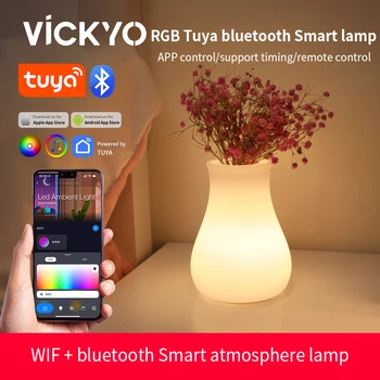 VICKYO חכם אווירה מנורת LED Tuya Wifi שליטה קולית מוסיקה קצב אגרטל לילה אור מילה עם אלקסה עבור חדר השינה לסלון