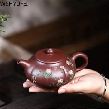WSHYUFEI סיני Yixing סגול חול קומקום תה ביד סט גרם דלעת קנקן תה סיר המקורי שלי סגול בוץ מותאם אישית מתנה 250ml