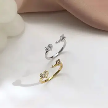אופנה חדשה סילבר צבע זהב לב חץ האהבה פתח טבעת אצבע ברורה אבן לנשים ילדה תכשיטים מתנה Dropship סיטוני