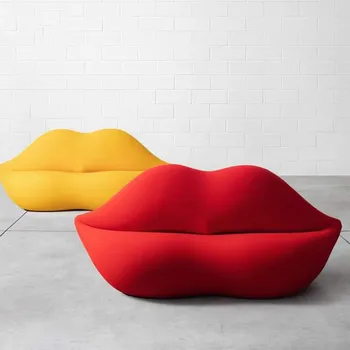 אופנה יצירתיים ספה שילוב מודרני פשוט כפול השפה הכיסא משפחה קטנה בסלון עצלנים ספת בד