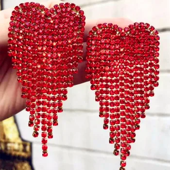אופנה נוצץ מלא ריינסטון לב גדול להשתלשל עגילים לנשים בתכשיטים מדהימים יומי אוסף אביזרים