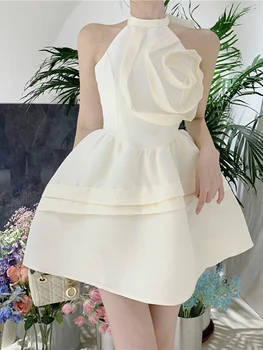 אופנה שמלת נשף הקולר שמלות קיץ לנשים ללא שרוולים שמלה סקסית מתוקה מוצק מיני סלים שמלה בסגנון קוריאני