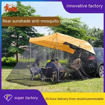 אחורי אוהל קמפינג תחת כיפת השמיים שטח אוהל המכונית לשמש הוכחה נגד יתושים-הוכחה המטען בצד האחורי חופה