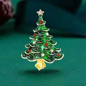 אמייל ירוק ריינסטון עץ חג המולד סיכות נשים גברים מסיבת סיכה סיכות מתנות תכשיטי אופנה פסטיבל הסיכה.