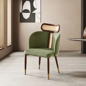 אמצע המאה מודרני ירוק קטיפה האוכל הכיסא מעוקל חזרה קש כסאות אוכל (סט של 2)