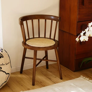 בסגנון יפני פשוטה מעץ מלא וינדזור כסאות ביתיים סיבוב קש ארוג כסאות אוכל של ימי הביניים יומן משענת עגולה הכיסא