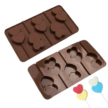 בצורת לב סיליקון עובש שוקולד שאינו מקל סוכריה על מקל סוכריות ג ' לי עוגה Diy תבניות אפייה כלים 3D שוקולד עובש