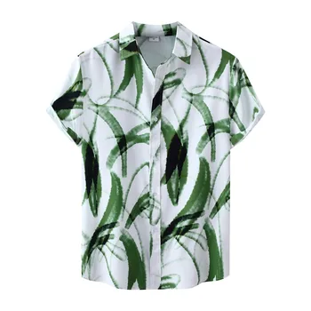 גברים של שירט פרחוני הדפסה Tees נופש בסגנון הוואי חולצה אופנה דש אחת עם חזה פנאי שרוול קצר חולצות Camisa