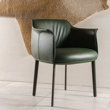 האוכל כיסא איטלקי עור אמיתי אור יוקרה מינימליסטי נירוסטה מאסטר הכיסא מעצב תה צואה משענת יד משענת הגב