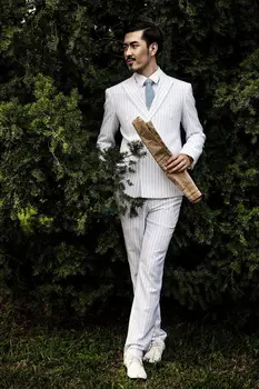 האחרון עיצוב פס לבן חתונה, חליפות לגברים רשמית אופנה חליפות Custome Homme עסקים Terno בלייזר (ז ' קט+מכנסיים+עניבה)