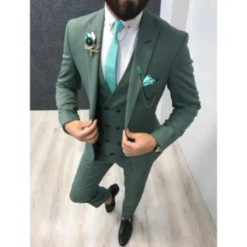 הגעה חדשה סגנון מקרית Slim Fit גברים חליפות חתונה 2020 לשיא דש ערב הנשף בלייזר מתאים עם הז ' קט מכנסיים 3 חלקים