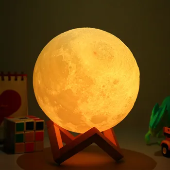 הירח מנורת לילה אור הביתה Led Luminary הילד רוח 3d מנורות אור ירח כדור זוהר סיבוב קישוט חדר השינה ליד המיטה