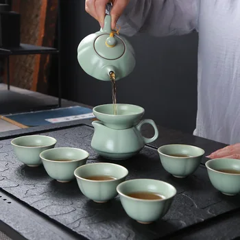הסגנון הסיני תה סיר קרמיקה Ru כבשן ערכת תה תה קטן סיר קומקום ילד Teaware בעבודת יד קומקום תה סיר קונג פו Teaware