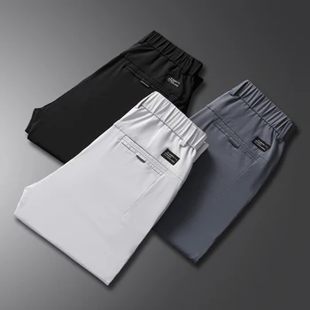הקיץ דק עסקים של גברים Slim Fit קוריאנית מזדמנים מכנסיים בסגנון קלאסי צבע מוצק פשוטה בגדי גברים קרח משי מכנסיים 28-38