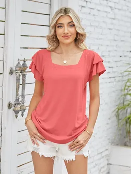 הקיץ מוצק חולצות לנשים 2023 חדש האופנה צווארון שרוול קצר אלגנטי אופנת רחוב צמרות נקבה בתוספת גודל מזדמן טי