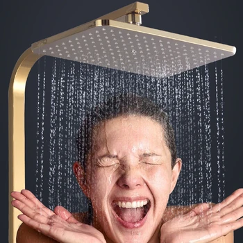 זהב מקלחת ערכת רחצה יוקרתי ברז Thermostatic גשמים מערכת מקלחת פליז לעמוד מיקסר אמבט ספא גשם קיר רכוב ברזים