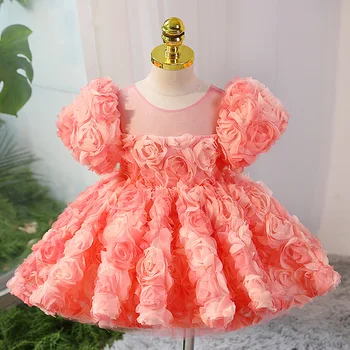 חדש רשמית יוקרה בנות ורוד נסיכה להתלבש ילדה פרח שמלת כלה באיכות גבוהה צרפתית לילדים נפוח שמלה אלגנטית מסיבת Dres