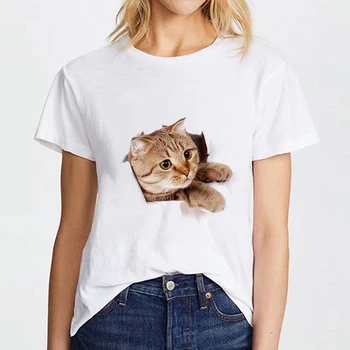 חולצה מקסים 3D חתול הדפסה מזדמן Harajuku נשים חולצת 2019 הקיץ חדש שרוול קצר 0-צוואר אסתטי חולצה נשית בגדים