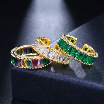 יוקרה זרקונים החתונה טבעות אירוסין עבור נשים אופנה גיאומטריות פתח האצבע טבעת זירקון הצהרה תכשיטים