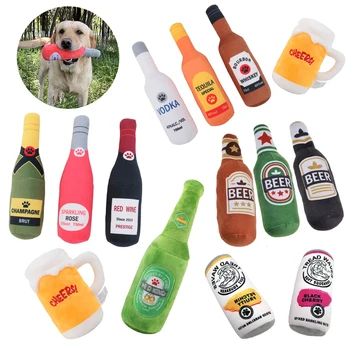 יצירתי בירה בקבוק קטיפה בצורת כלב המצפצף צעצועים רכים קטן כלב גדול אינטראקטיבי-ביס עמיד נקי צעצוע לעיסה מחמד Accessorie