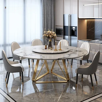 מדהים הזהב שולחן אוכל עם הפטיפון פנאי סביב השיש במטבח שולחן וכיסא וילה יוקרתית, ריהוט איטלקי